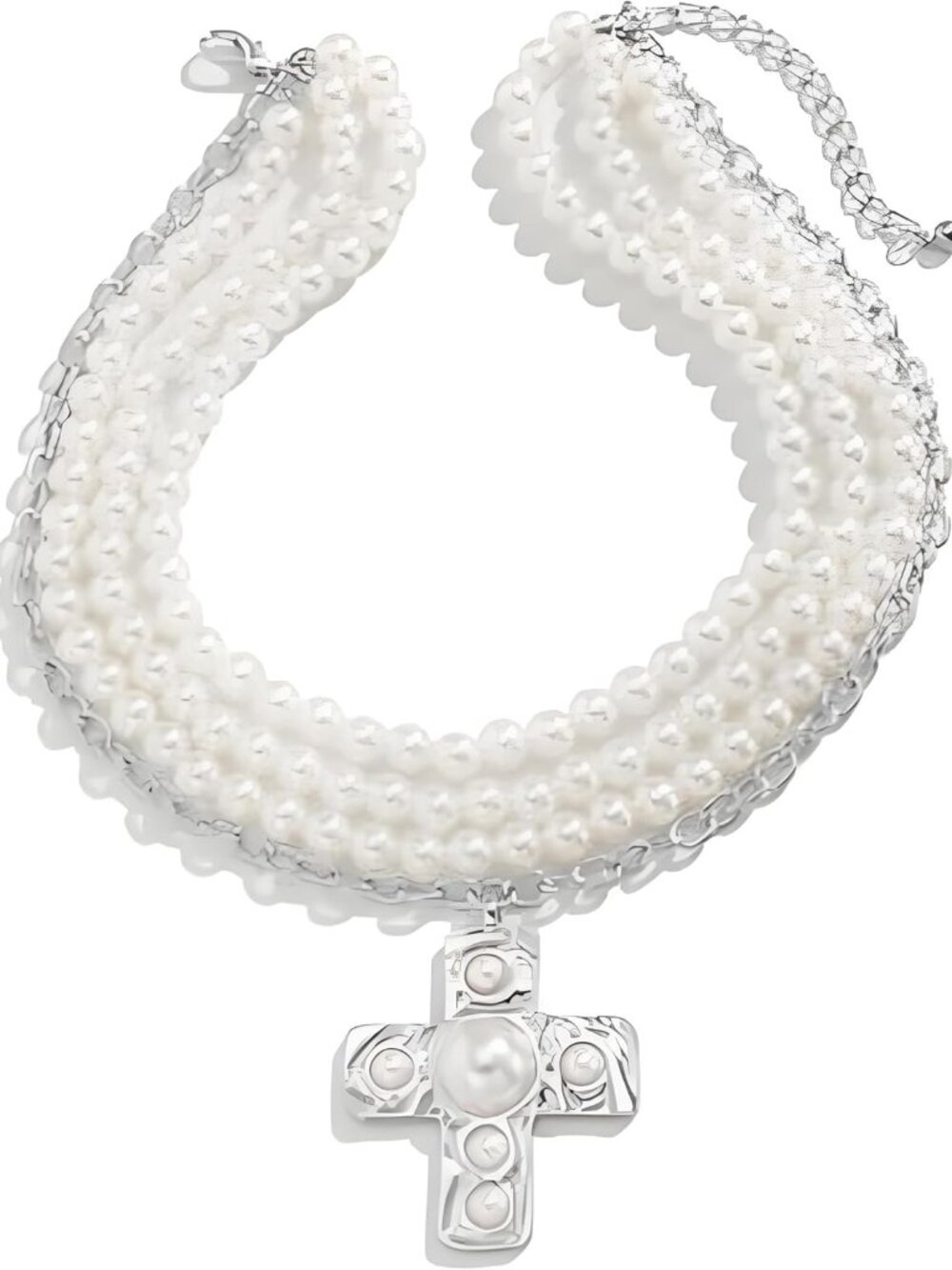 Pearl Cross Necklace for Women Chunky Gold Cross Necklace Layered Cross Pearl St